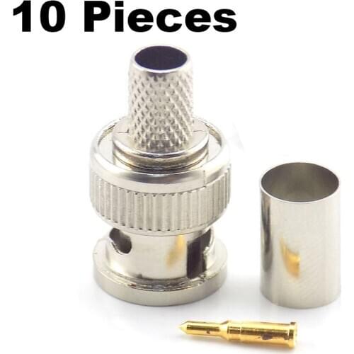 10Pcs/Lot 3 In 1 BNC Male Rg59 Plug Crimp Connectors Coupler Connector To Coax Cable for CCTV Camera System Accessories