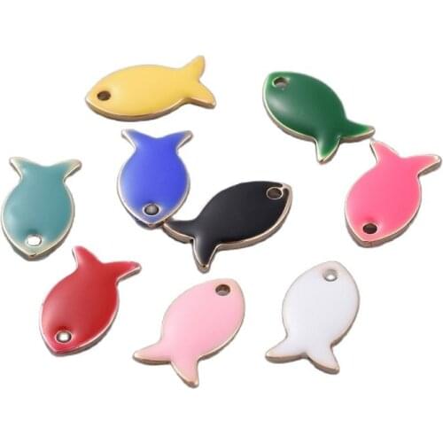 10pcs Small Fish Shape Brass Charms Pendant with Enamel for Jewelry Making DIY Bracelet Necklace 13.5x7.5x2mm