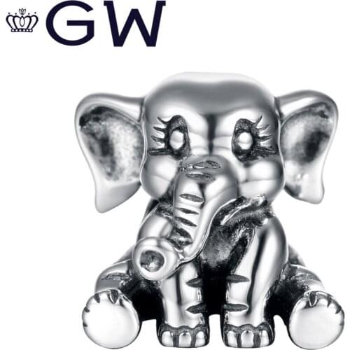 100% s925 Silver Charm Lovely Elephant Rhodium plating Bead Fit Bracelet Fine silver Beads Original Design Sterling Silver GW