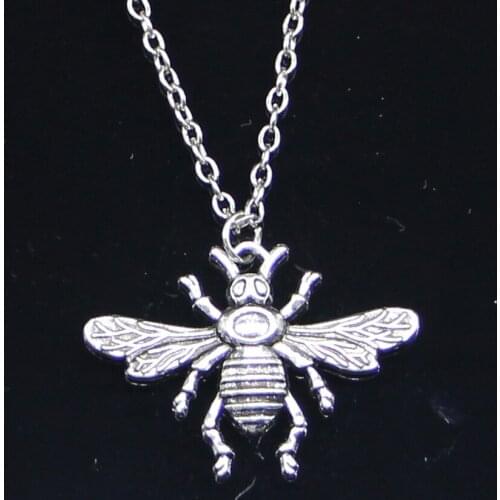20pcs New Fashion Necklace 32x24mm bee honey Pendants Short Long Women Men Colar Gift Jewelry Choker