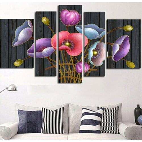 5d diy painting full square round drill diamond painting mosaic embroidery colorful poppies flower cross stitch home decor 5 pcs