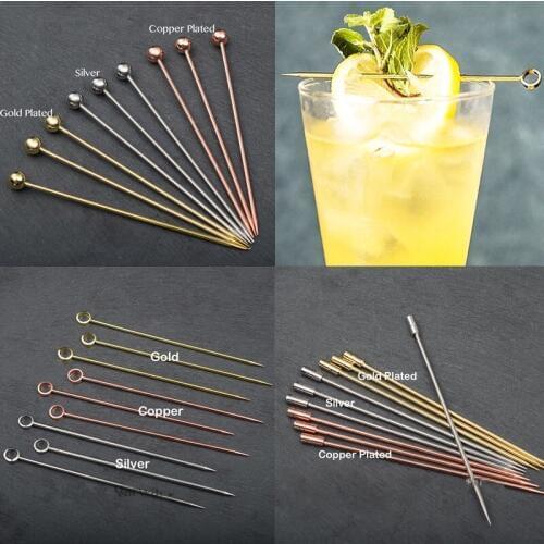 6pcs 10.7cm-11cm Fruit Cocktail Pick Stick Stainless Steel Bar Tools Drink Stirring Sticks Martini Picks Party Wedding 3 color
