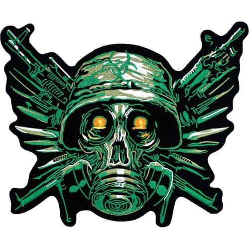 Large green skull motorcycle backing Embroidered Sewing Label punk biker Patches Clothes Stickers Apparel Accessories Badge