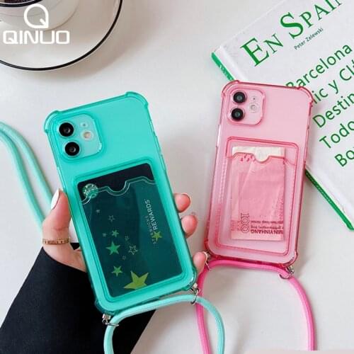 Crossbody Lanyard Hang Strap+Card Holder Case For iPhone 11 12 Pro Max Mini XS 8 7 Plus X XR SE 2020 Shockproof TPU Wallet Cover