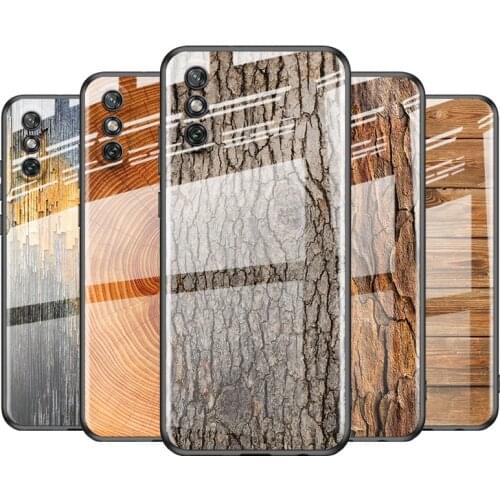 Tempered Glass Cover Texture Wood For Huawei Y6 Y7 Y9 Y5P Y6P Y8S Y8P Y9A P Smart Z 2019 2020 2021 Phone Case