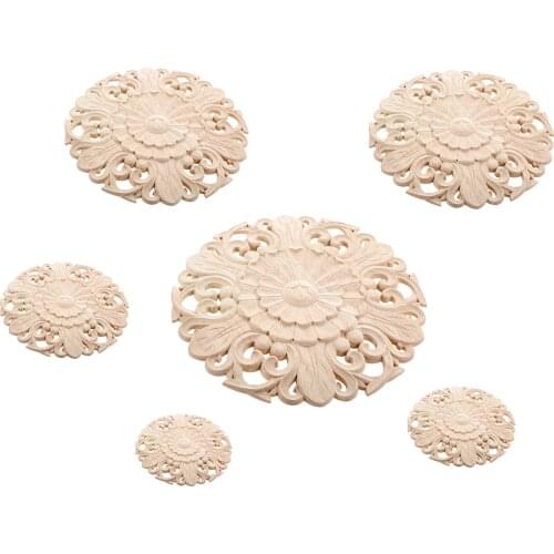 10/12/15/20/24/30cm Wooden Carved Flower Onlay Appliques Wood Carving Decal Unpainted Furniture Bed Door Cabinet Decor