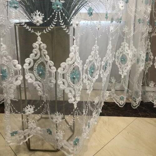 Elegant Korea Japan White Pearls Tulle Curtains for Living Room 3D Embroidery Aesthetic Beads Window Drapes for Bedroom HM907#VT