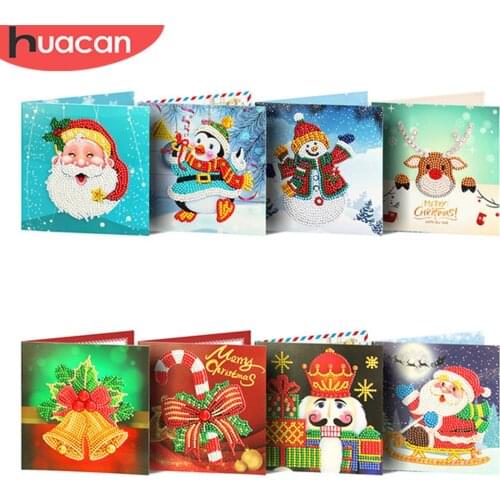 HUACAN 5D DIY Christmas Diamond Painting Cards Diamond Embroidery Santa Claus Greeting Postcards Diamond Mosaic Gift