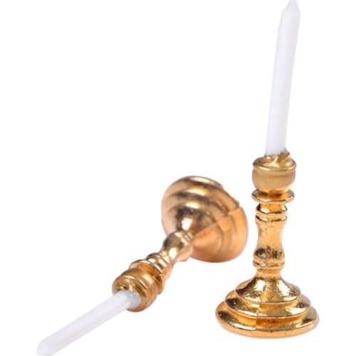 Top Quality Playhouse Pretend play toy 1 Pair of 1:12 Dollhouse Miniature Candlesticks White Candles Doll Accessories