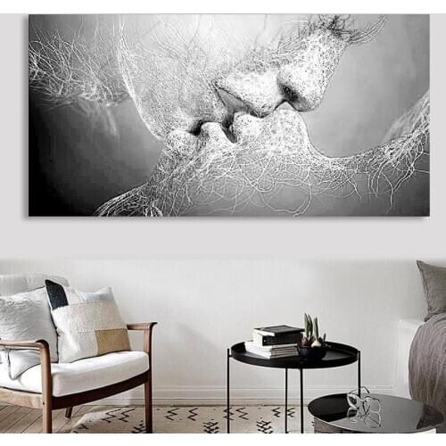 JX-LCLYL 80*50/100*60cm Black & White Love Kiss Wall Abstract Art on Canvas Painting Art Picture Print