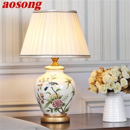 AOSONG Ceramic Table Lamps Copper Modern Luxury Pattern Desk Light LED Besjdes For Home Bedroom