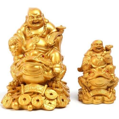 Chinese Mido Buddha Turtle and Buddha Statue Sculpture, Resin Modern Art Statue, Home Feng Shui Decoration, toad Laughing Buddha