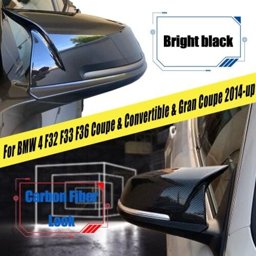 Carbon Fiber Pattern Side Wing Rear View Caps Gloss Black for BMW 4 Series F32 F33 F36 2014-18 Rearview Mirror Cover M4 Style
