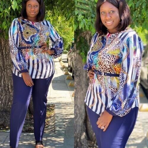 Two Piece Set Africa Clothes African New Dashiki Fashion Leopard Striped Suit Top Trousers Super Elastic Party For Women Outfits