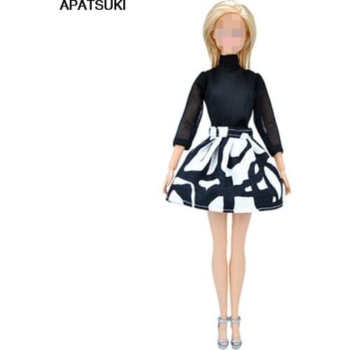 Handmade Fashion Doll Clothes For Barbie Outfits Set Black Blouse Top Shirt & Zebra Tutu Skirt 1/6 Dolls Accessories Kid Toys