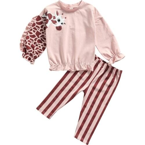 Ma&Baby 1-5Y Toddler Baby Kid Girls Clothes Set Deer Candy Print Long Sleeve Tops Striped Pants Sister Outfits twin Costume DD40