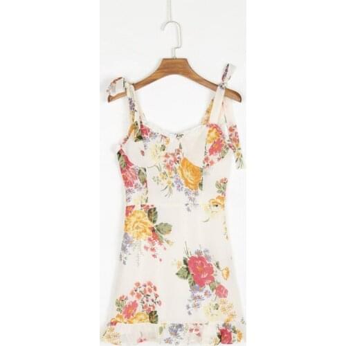 Summer Womens Casual Flower Print Ruffled Slim Sling Dress