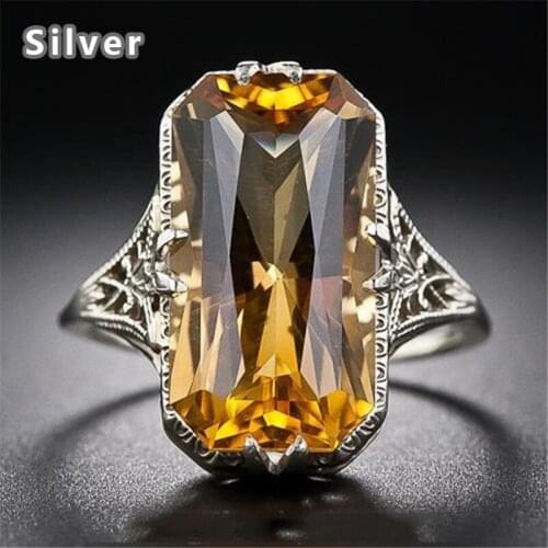 LKN best selling citrine openwork carved ring cross-border supply exaggerated silver jewelry wholesale in Europe and America