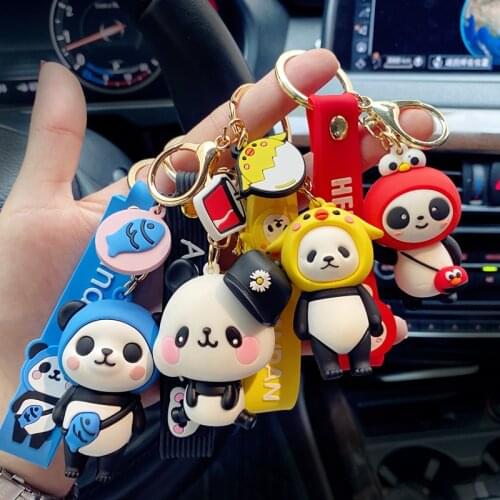Cartoon Panda keychain Silicone Key chains For Women 3D Animal Keyrings Charm Car Key Holder bag ornaments gifts