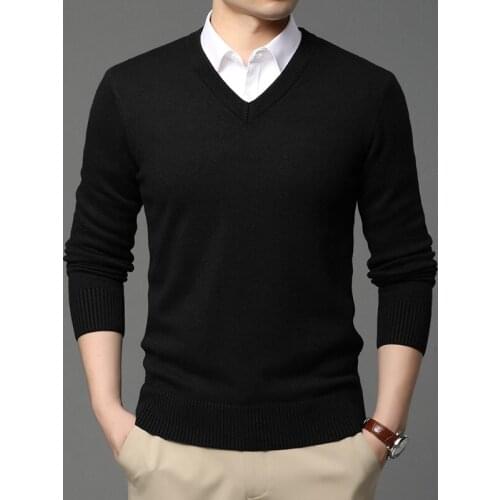 2021 High Quality New Fashion Brand Woolen Knit Pullover V Neck Sweater Black For Men Autum Winter Casual Jumper Men Clothes