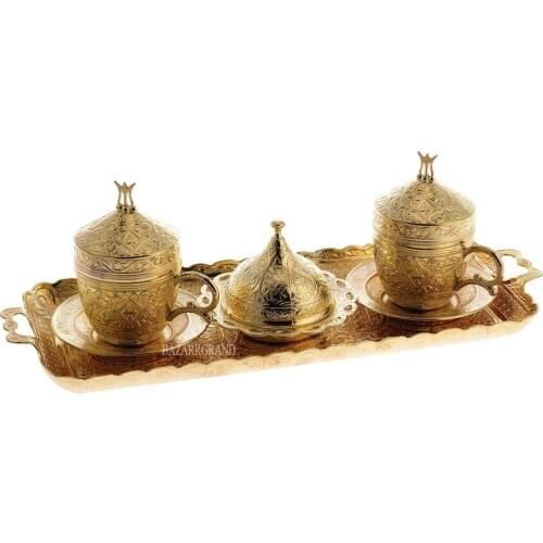 Luxury Turkish porcelain coffee pot set and plates DOUBLE NESCAFE SET - WHITE -YELLOW-TIN-ANTIQUE COPPER-ANTIQUE YELLOW RECTANGU