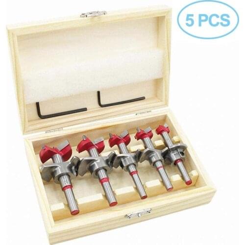 5pcs Diameter 15/20/25/30/35mm Hinge Hole Opener Woodworking Carbide Drill Bits Set Positioning Hole Saw Kit Adjustable