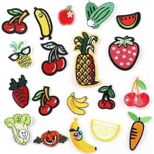 Fruits Vegetables Cherry Strawberry Watermelon Banana Carrot Sticker Child Clothing Decorative Cartoon Appliques Iron on Patch
