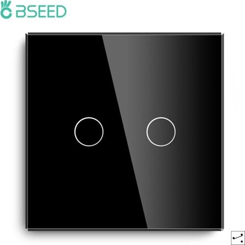 BSEED Wall Touch Screen Switches 1/2/3Gang 2Way Class Glass Panel Sensor LED light Switches Dark Backlight EU Standard Black