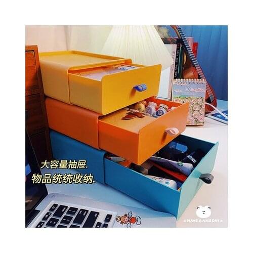 Desktop Storage Box Drawer Type Shelf Desk Organizer Dormitory Storage Tool Colorful Sundries Stationery Storage Box With Handle