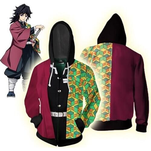 New Demon Slayer Kimetsu no Yaiba hooded Sweatshirt 3D Printed Hoodies Men Casual Tomioka Giyuu Tanjirou Sweatshirt Jacket