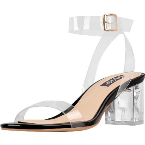 Onlymaker Women Clear Transparent Chunky Low Heels Sandals Ankle Bukle Strap Summer Female Shoes Fashion Big Size US5-15