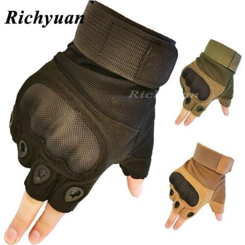 Outdoor Motorcycle Hard Knuckle Fingerless Gloves Motorbike Motocross Military Tactical Hunting Cycling Half Finger Protective