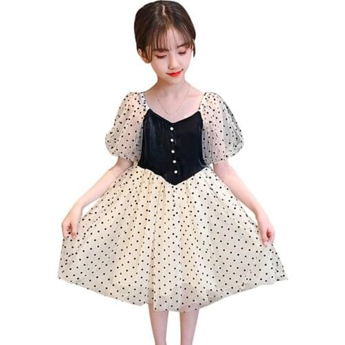 Dress For Girls Dot Pattern Girl Dress Patchwork Children Dresses Teenage Childrens Summer Clothing