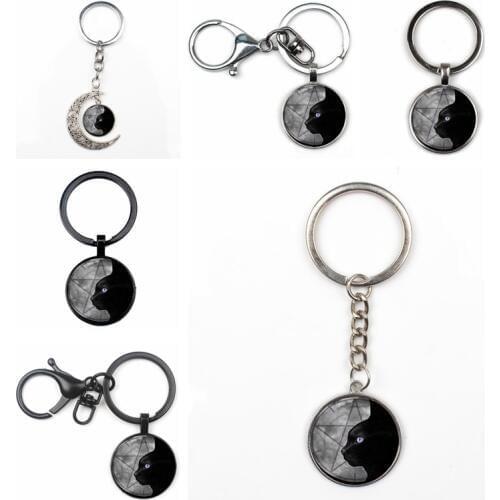 Popular Exquisite Crystal Handmade Wicca Five-pointed Star Cat Keyring Man Woman Keyring Quality Car Charm Bag Pendant Key Chain