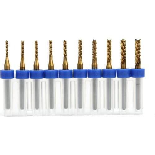 0.5-3.175mm TIN PCB Cutters, 10PC Printed Circuit Board PCB Milling Cutting Tools with TiN Nano Coating Imported CNC Router Bits
