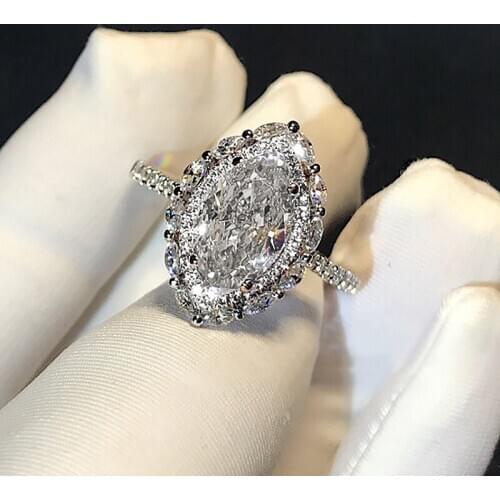 Luxury Female 2.5ct Horse EyeZirconia Diamond Solitaire Ring 925 Sterling Silver Wedding Promise Rings for Women Vintage Jewelry