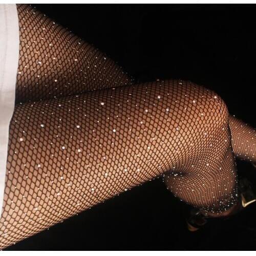 Sexy Womens Diamond Fishnet Tights Mesh Pantyhose Multicolor Rhinestone Nylons Shiny Pantyhose Collant Hosiery Fish Net