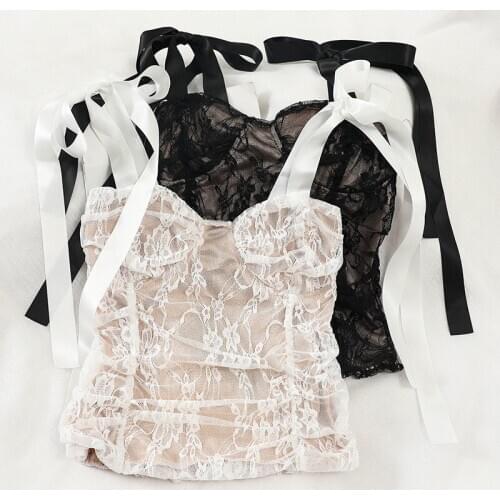 Chic Lace Women Lace-up Camis Fashion Sleeveless Short Style Female Sexy Tops Tee Shirts Spaghetti Strap Ladies Elasticity Camis