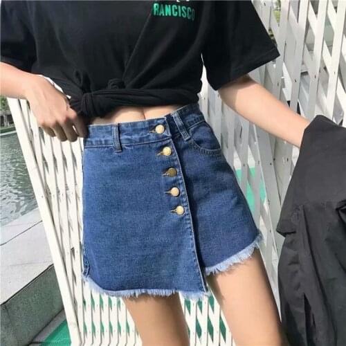 Women’s Culottes 2021 Summer Fashion Student Sweet High Waist Wide Leg All-match Blue Denim Shorts For Women Spodenki Damskie