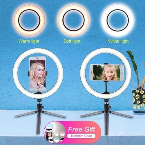 Photography LED Selfie Ring Light 16CM/26CM Dimmable Camera Phone Ring Lamp With Table Tripod For Makeup Video ring light tripod