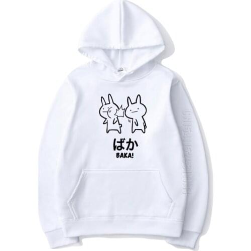 Baka Hip Hop Hoodies Men Women Harajuku Sweatshirt Hooded Tops Streetwear Cute Rabbit Pullover White Hoodie Clothing