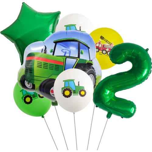 7PCS Cartoon Balloon Tractor Aluminum Foil Balloon Number Childrens Toy Balloon Gift Birthday Party Decoration Kids W2