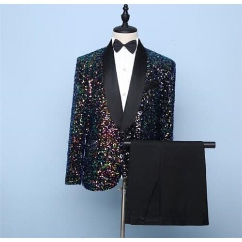 Embroidery sequin suit men костюм мужской black male chorus performance costume stand-up collar host dress stage conductor