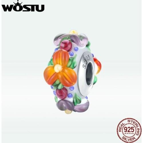 WOSTU New Arrival 925 Sterling Silver Colorful Charms Blooming Petal Beads for Women Fit Making Bracelets Jewelry Gift DXC1720