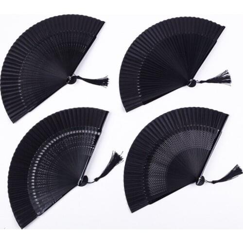 1Pc Black Folding Fan Summer Ladies Decoration Crafts Home Decor Elegant Chinese Style Dance Luxury Bamboo Cloth Ornaments Fan