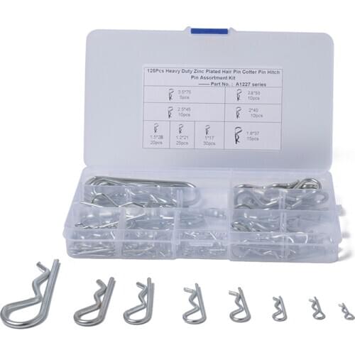 125PCS Carbon Steel Zinc Plated R Type Wave Clip Cotter Hitch Pin Clips Fastener Hairpin Assortment Kit For Tractor Cars Trucks