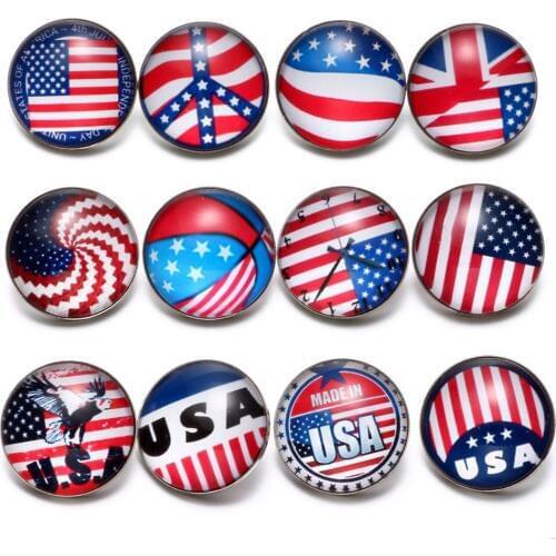 12pcs/lot American Style Themes Multi Flag Pattern 18mm Snap Button Charms For 18mm Snaps Bracelet Snap Jewelry KZ0625