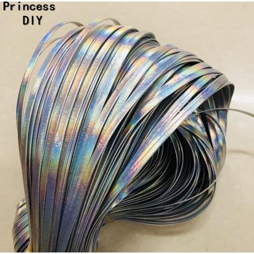 20M/Lot Jewelry Making Finding Soft Silver 5mm Holo PU Ribbon Faux Leather Flat Cord String Bias DIY Aliceband Accessories Trim