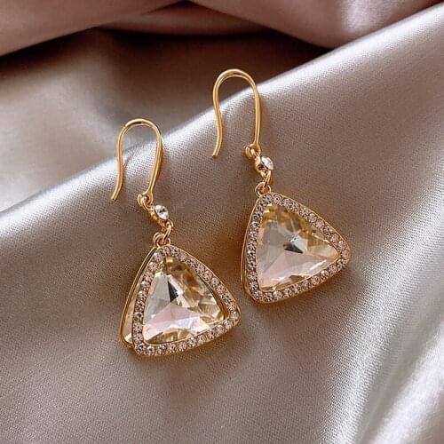 2021 New Trend Rhinestone Triangle Dangle Earrings Korean Luxurious Geometric Temperament Earrings Ladies Jewelry Party Wedding