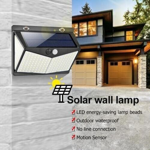 208 LED Solar Light PIR Motion Sensor Wall Light Outdoor Garden Lamp Waterproof Courtyard Street Light 270 Degree Wide Lighting
